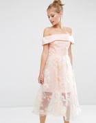 Asos Nude Floral Organza Bardot Midi Dress - Multi