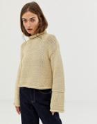 Asos White Knitted Sweater With Wide Sleeve Detail-beige