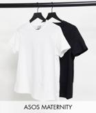 Asos Design Maternity Ultimate Organic Cotton T-shirt With Crew Neck 2 Pack Save In Black & White-multi
