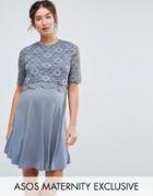 Asos Maternity Nursing Lace Double Layer Skater Mini Dress - Gray