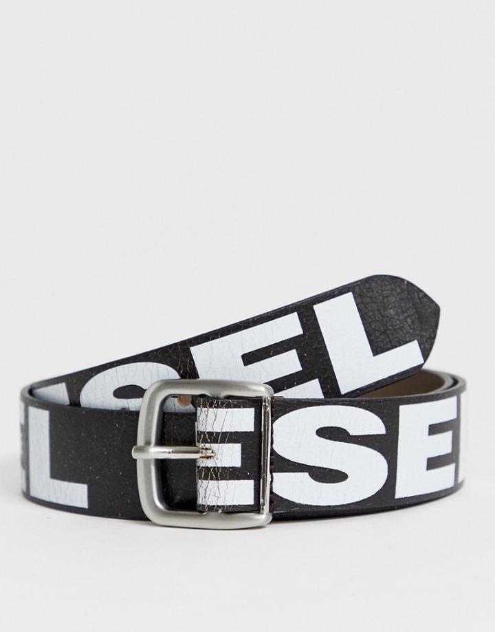 Diesel Leather All Over Logo Belt In Black - Black
