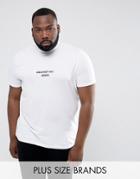 Asos Plus T-shirt With Funnel Neck & Text Embroidery - White