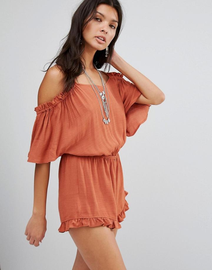Mango Cold Shoulder Ruffle Detail Romper - White