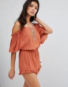 Mango Cold Shoulder Ruffle Detail Romper - White