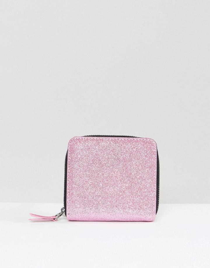 Monki Glitter Zip Purse - Pink