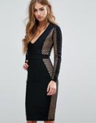 Missguided Peace + Love Fishnet Panel Bandage Midi Dress - Black