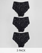 Asos 3 Pack Lace High Waist Pants - Black