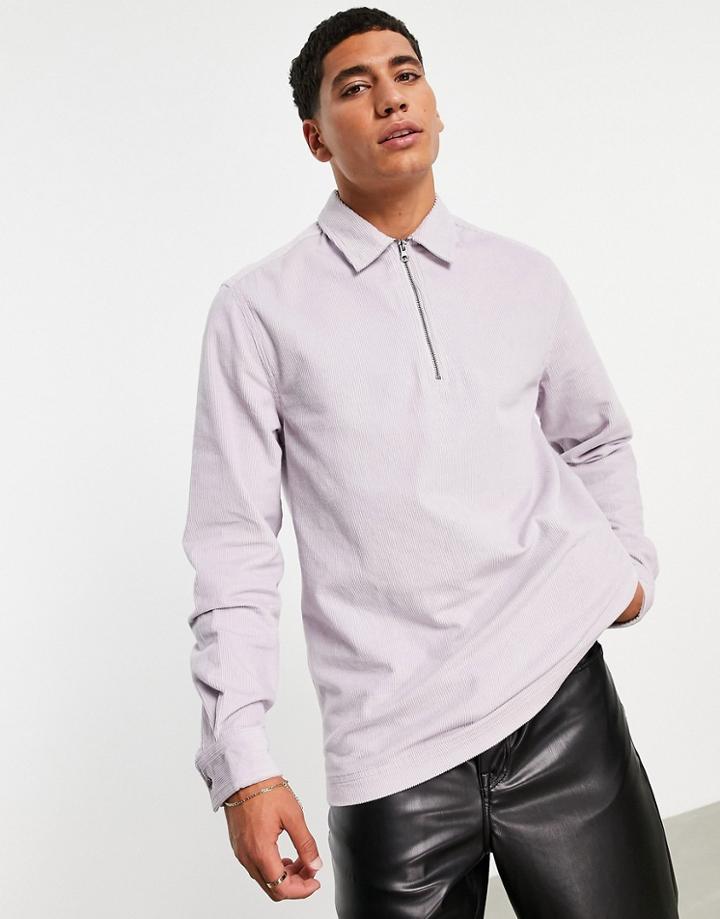 Asos Design Overhead Cord Rugby Shirt In Lilac-purple