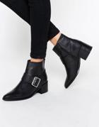 Asos Rally Leather Buckle Ankle Boots - Black Leather