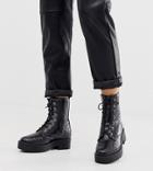 Truffle Collection Wide Fit Chunky Flat Lace Up Boots In Black