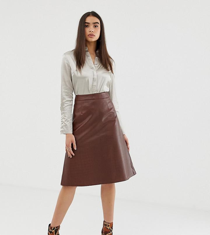 Unique21 A Line Midi Skirt In Faux Croc - Brown