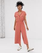 Asos Design Button Detail Shirt Jumpsuit With Short Sleeve-multi