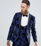 Noose & Monkey Wedding Super Skinny Suit Jacket In Flocking - Blue