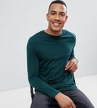 Asos Design Tall Long Sleeve T-shirt With Crew Neck In Khaki - Green