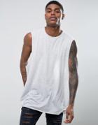 Asos Super Oversized Sleeveless T-shirt In Linen Mix In Gray - Gray