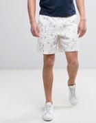 Asos Tailored Lightweight Slim Shorts With Beach Print And Elasticated Waist - White