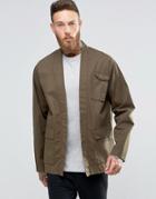 Asos Military Kimono In Khaki With Pockets And Half Sleeve In Regular Fit - Khaki