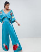 Asos Design Embroidered Kimono Jumpsuit - Multi