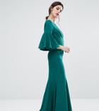 Jarlo Petite Maxi Dress With Bell Sleeve And Button Back Detail - Green