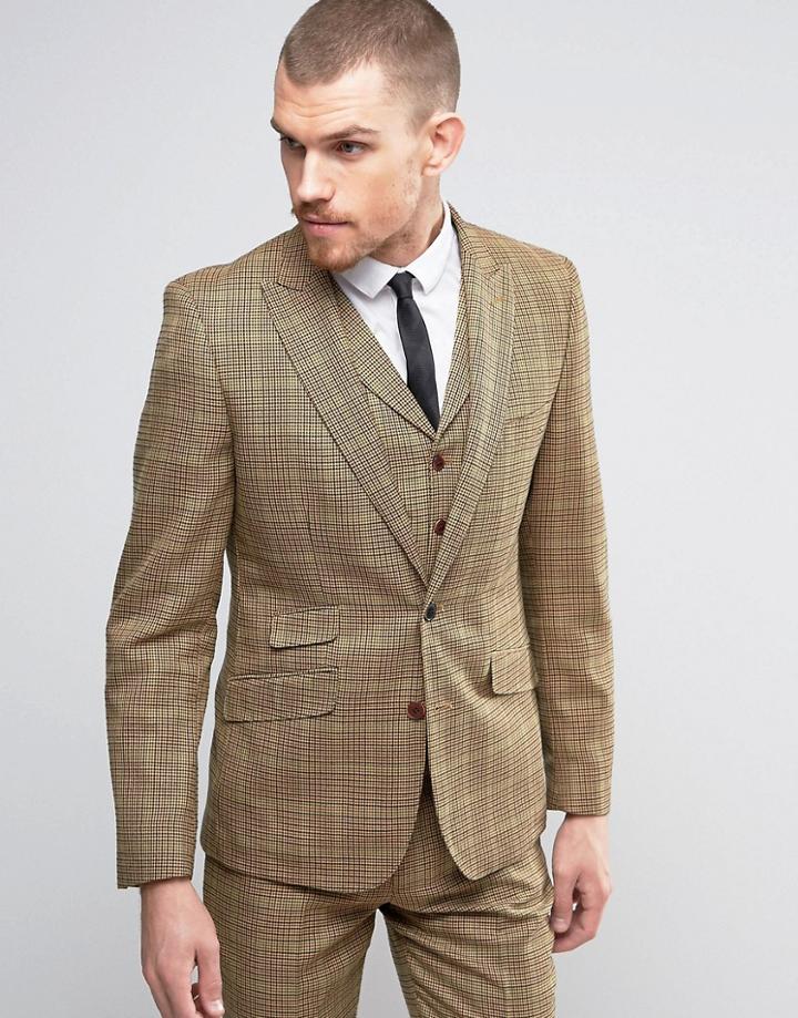 Gianni Feraud Brown Checked Slim Fit Suit Jacket - Brown