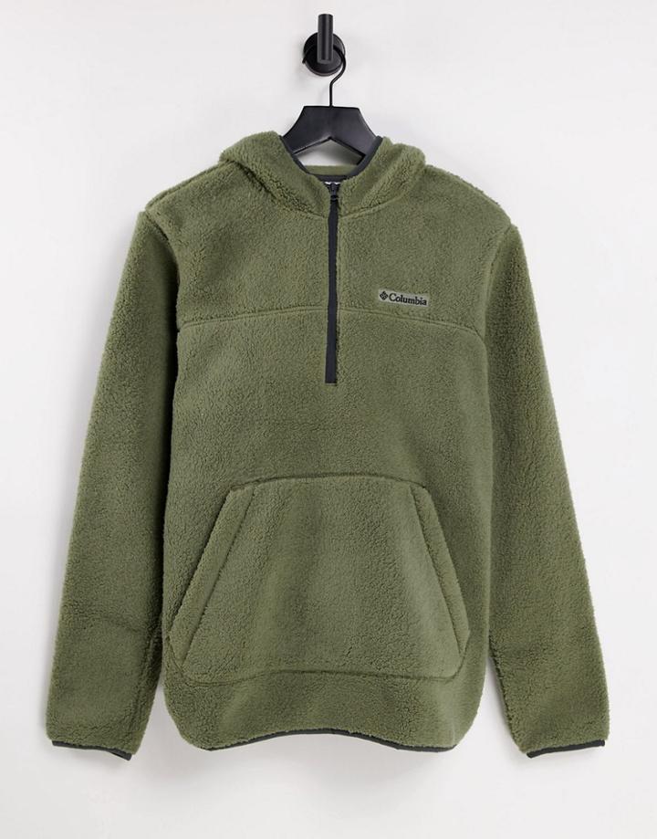 Columbia Rugged Ridge Sherpa Pullover 1/2 Zip Hoodie In Khaki-green
