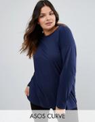 Asos Curve Ultimate Long Sleeved Tunic Oversized T-shirt - Navy