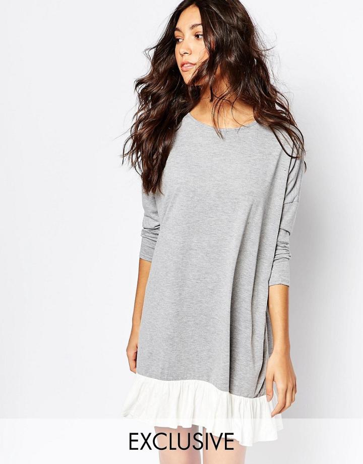 Rokoko Swing Dress With Contrast Peplum Hem - Gray