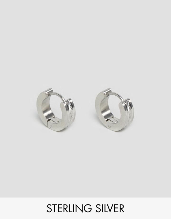 Reclaimed Vintage Engraved Hoop Earrings - Silver