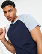 Asos Design Raglan T-shirt With Crew Neck In Navy And Light Blue