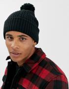 Asos Design Bobble Beanie In Black Cable Knit