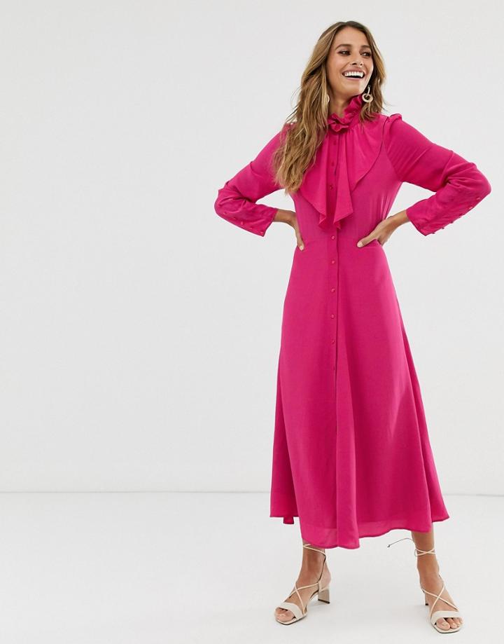 & Other Stories Maxi Dress With Button And Neck Detail In Fuschia