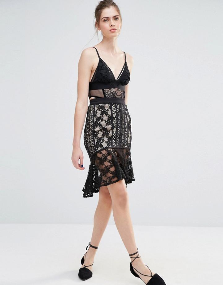 Endless Rose Frill Hem Lace Midi Skirt - Black
