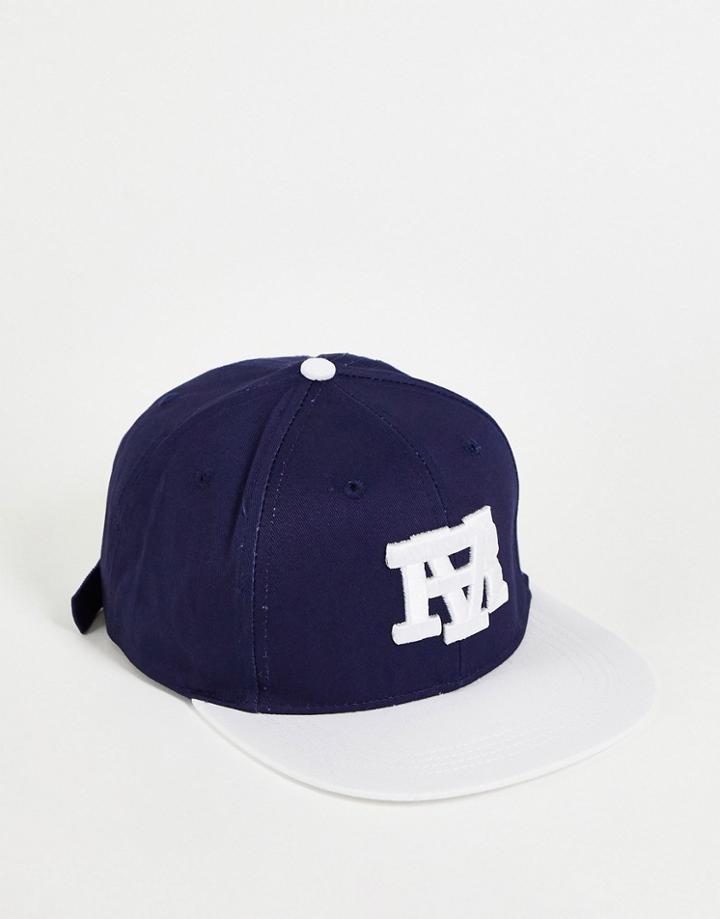 River Island College Flatpeak Cap In Blue