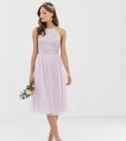 Maya Bridesmaid Halter Neck Midi Tulle Dress With Tonal Delicate Sequins In Soft Lilac - Purple