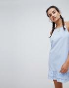 Prettylittlething Stripe Square Neck Frill Hem Dress - Blue