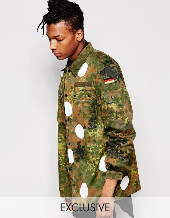 Reclaimed Vintage Camo Jacket With Polka Print - Camo