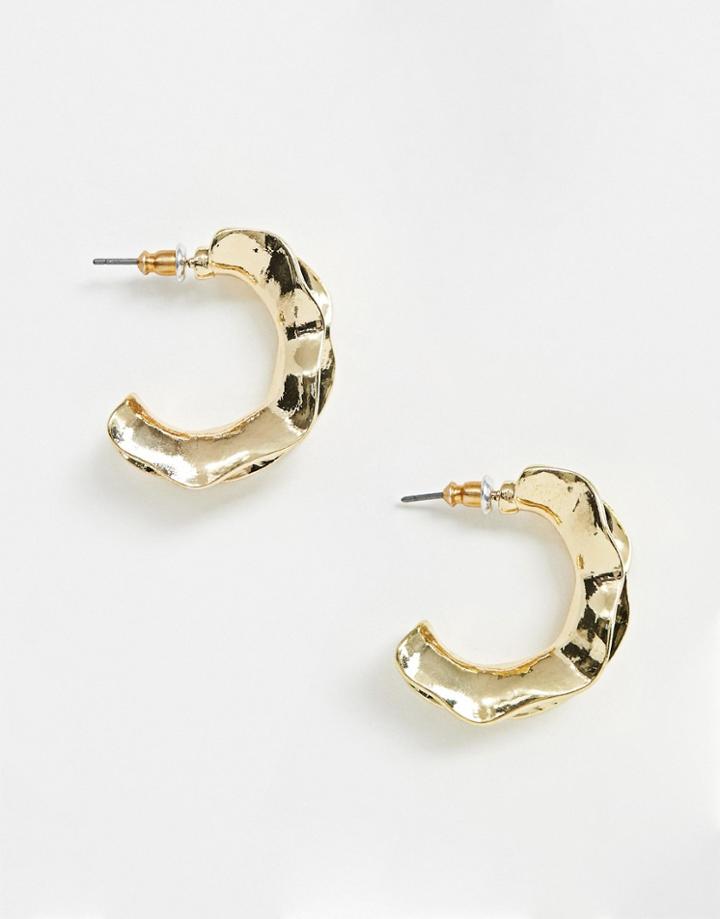 Asos Design Hoop Earrings In Abstract Folded Design In Gold - Gold
