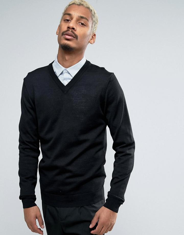 Casual Friday V-neck Sweater In Wool Mix - Black