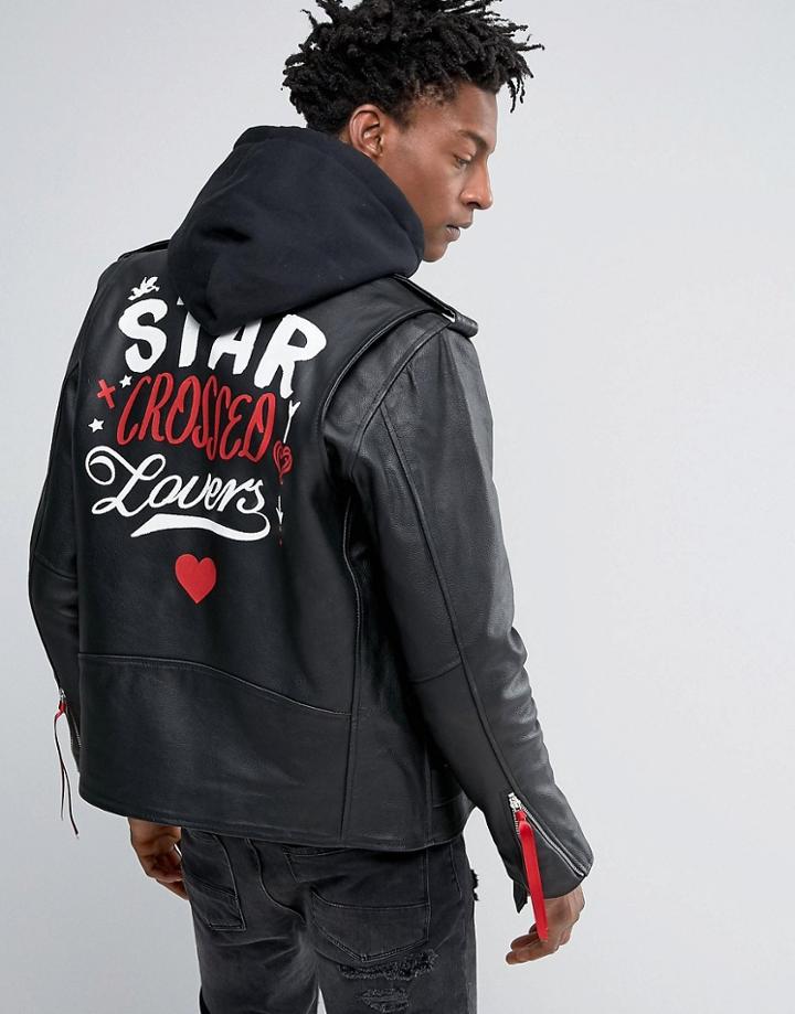 Reclaimed Vintage Inspired X Romeo & Juliet Leather Biker Jacket In Black - Black
