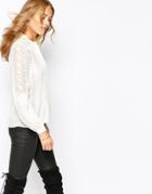 Vila Lace Insert Sleeve High Neck Top - Cream