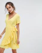 New Look Ruffle Wrap Dress - Yellow