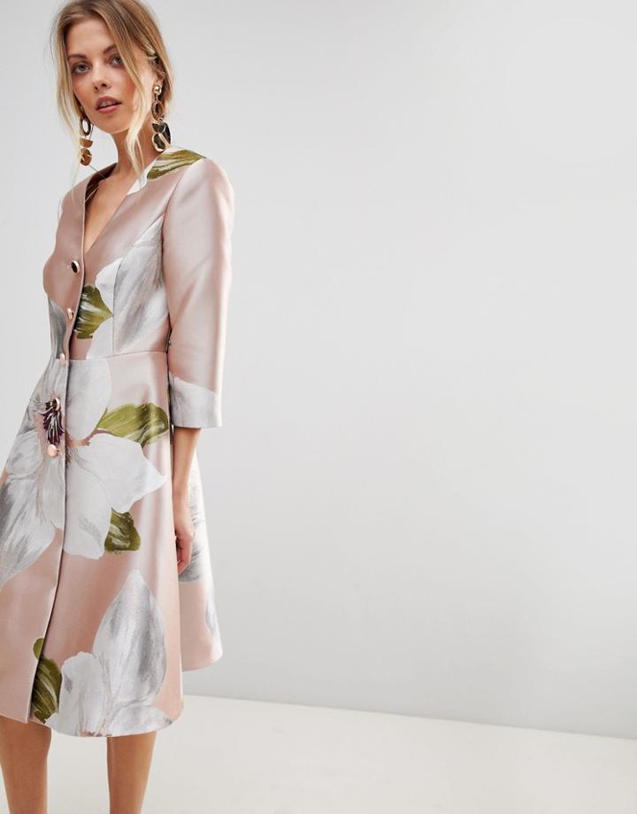 Ted Baker Ottie Dress Coat In Chatsworth Jacquard - Pink