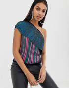 Asos Design One Shoulder Knitted Top In Metallic Multi Stripe