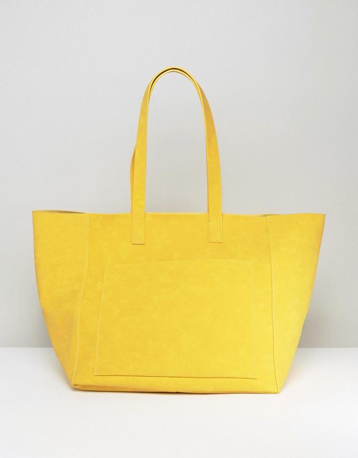 Warehouse Embossed Soft Pocket Tote Bag - Yellow