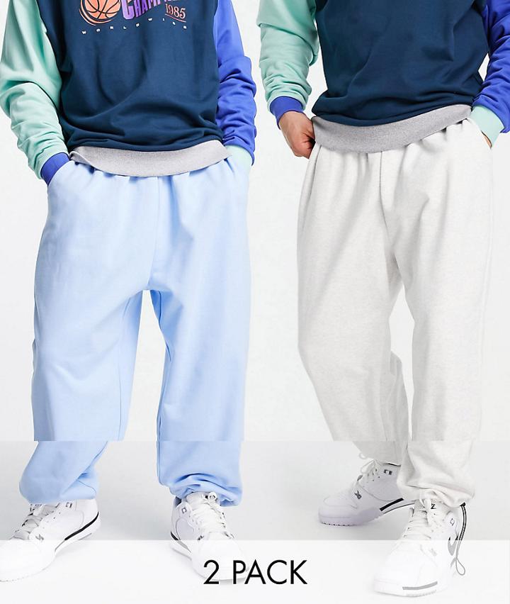Asos Design Organic Super Oversized Sweatpants With Toggle Details 2 Pack In Blue/white Heather-multi