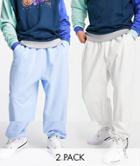 Asos Design Organic Super Oversized Sweatpants With Toggle Details 2 Pack In Blue/white Heather-multi