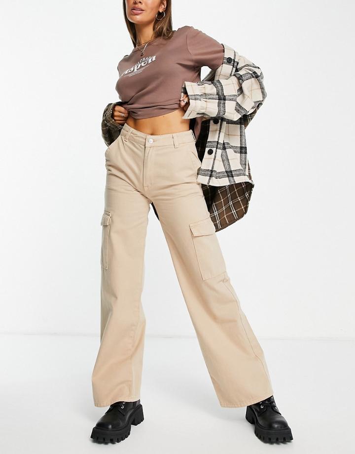 Pull & Bear Cargo Dad Pants In Sand-neutral