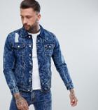 Brooklyn Supply Co Acid Wash Denim Jacket With Rip And Repair - Blue