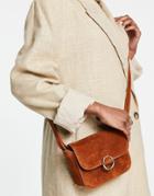 Urbancode Suede Ring Detail Leather Crossbody Bag In Tan-brown