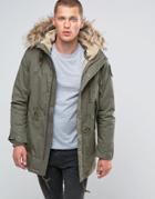Schott M51 Fishtail Parka Fleece Lined Hood With Detachable Faux Fur Trim - Green